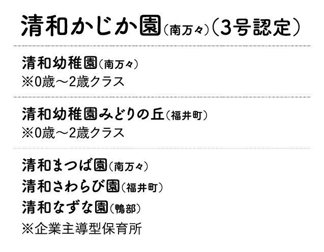 清和幼稚園・清和幼稚園みどりの丘・小規模保育所・企業主導型保育所